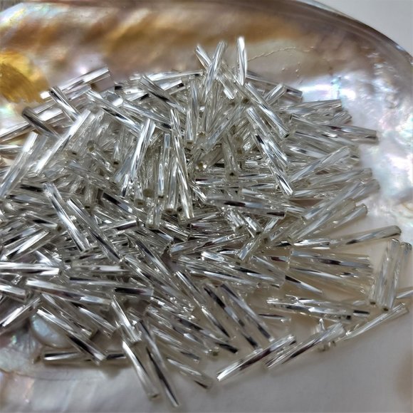Glass Twisted Bugle Beads, Czech Glass, Silver - Picture 1 of 7